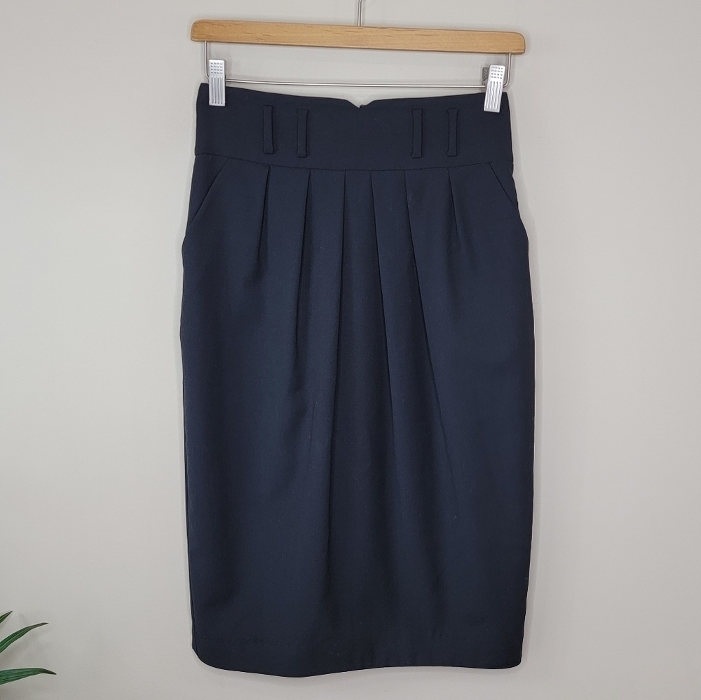 Magaschoni Collection | Black Wool Pencil Skirt